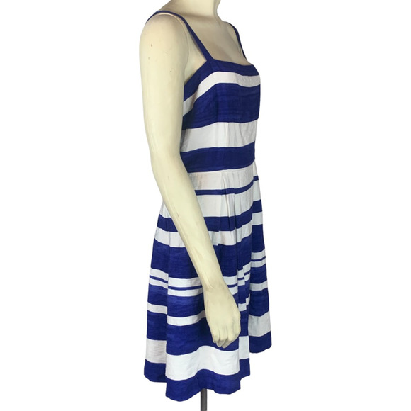 Ann Taylor Loft Womens Fit & Flare Dress Blue White Stripe Sleeveless Petite 12P - Picture 5 of 9